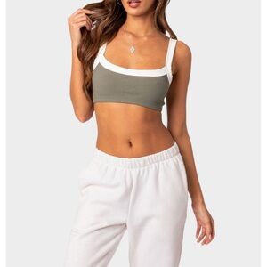 Stylish Olive Green Ribbed Crop Top